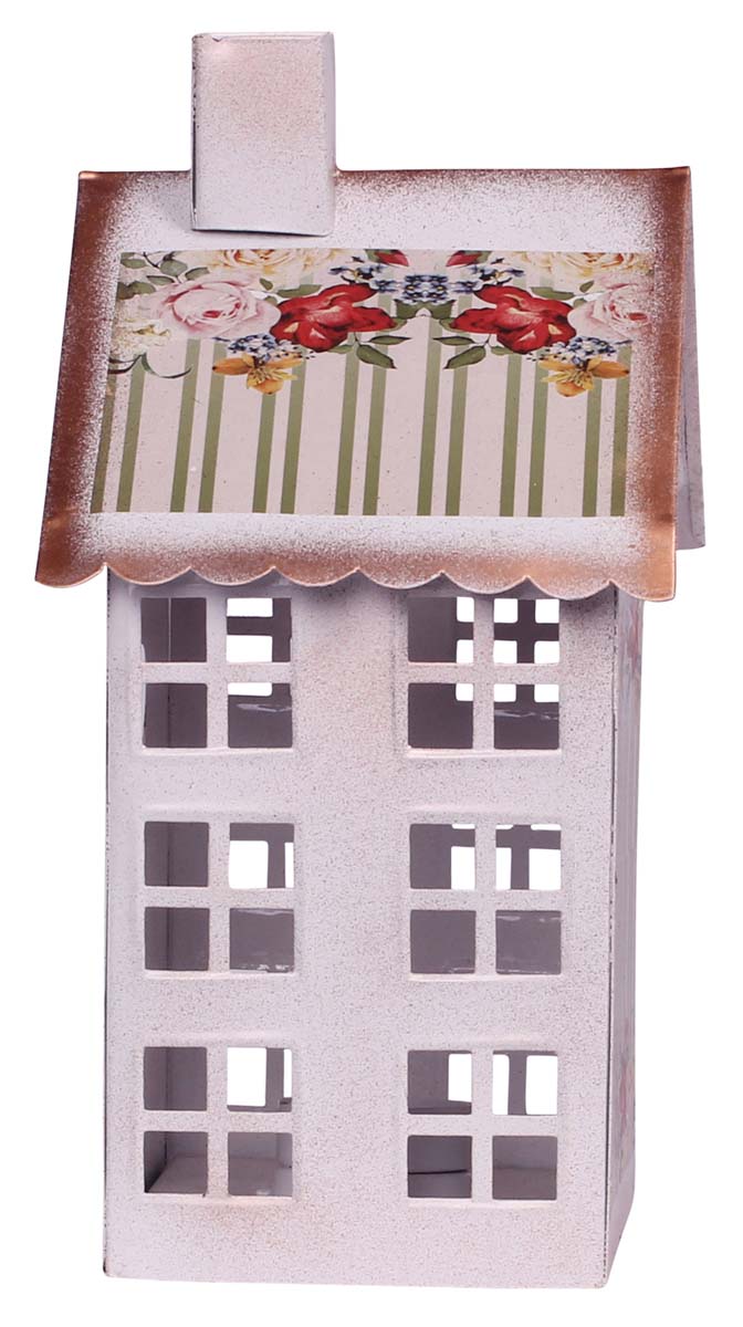 Hut-Shaped Tea-Light Candle Holder - Cast in Iron - White & Multicolored - Floral Motifs - Metal Votive Candle Stands - Party Decorations - Gifts from India - Buy in Bulk Wholesale